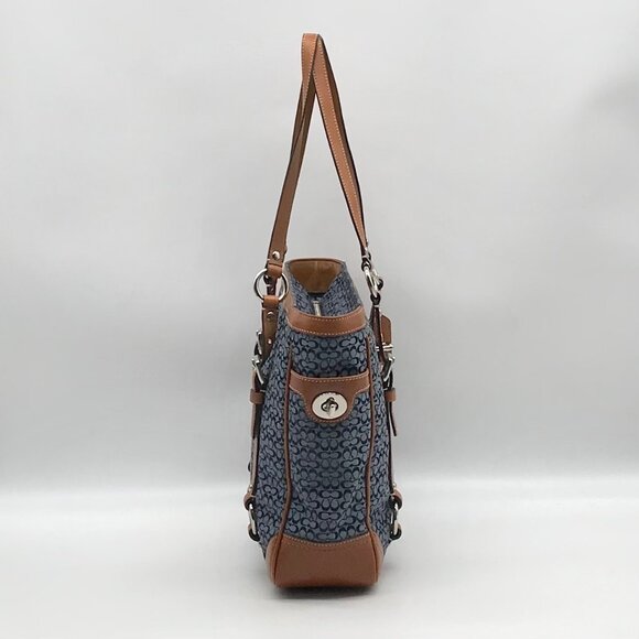 Coach Blue and Tan Canvas Signature Gallery Monogram Tote Bag F11526 - Picture 6 of 11